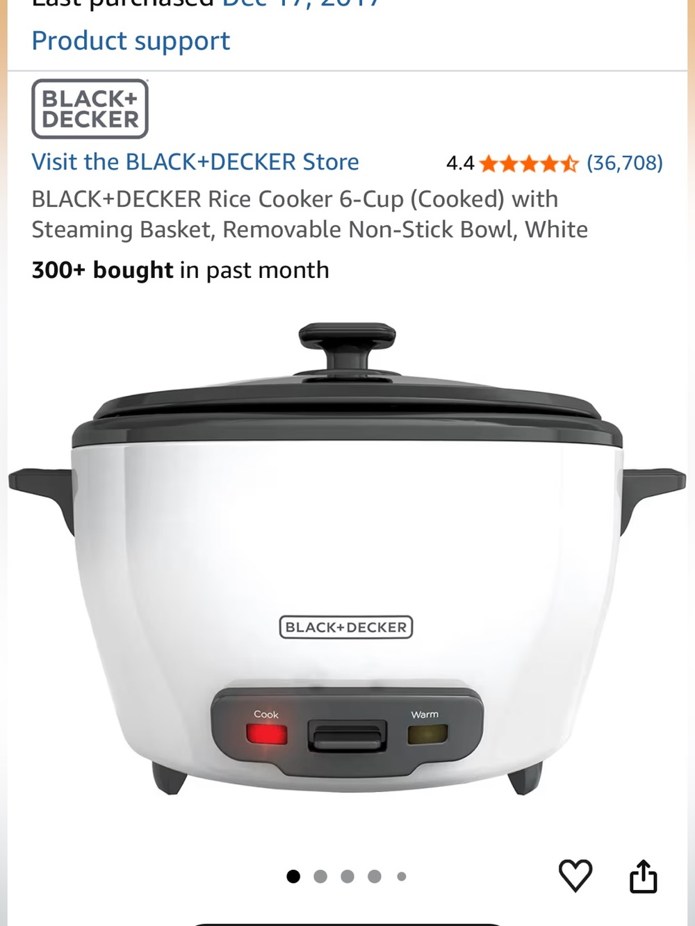 Black & Decker White and Black 6-Cup Rice Cooker & Steamer NIB